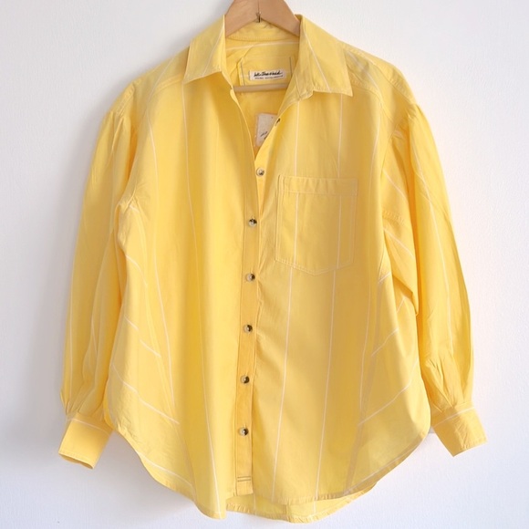 Free People Happy Hour Stripe Button Down Top Yellow Combo NWT - Picture 6 of 17